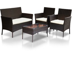 Polyrattan tuinset - Tafel, bank & 2 stoelen - Zwart