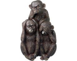 Polyresin Beeld van 3 aapjes die horen, zien en zwijgen uitbeelden - Zwart met goud - 32 cm