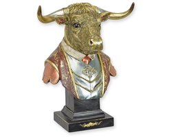 Polyresin buste van een geklede stier – decoratieve stierenbuste in gedetailleerd ontwerp – perfect voor interieurdecoratie van woonkamer of kantoor