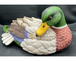 Polyresin decoratief beeld "Eend" - meerkleurig - Hoogte 12 x 22 x 11 cm - Woonaccessoires - Woondecoratie - Decoratieve beelden