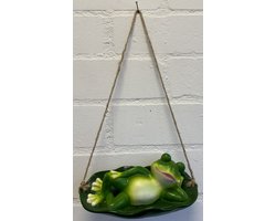 Polyresin hangend slapend dier "kikker" - groen - hoogte 37x20x11 cm - ophangtouw - Voor binnen of buiten - Tuinaccessoires - Woonaccessoires