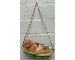 Polyresin hangend slapend dier "konijn" - meerkleurig - hoogte 29x20x11 cm - ophangtouw - Voor binnen of buiten - Tuinaccessoires - Woonaccessoires