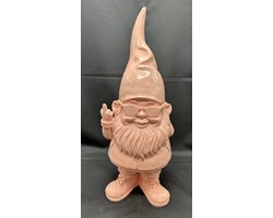 Polyresin kabouter met " Zonnebril & F*ck You Vinger" - roze - Hoogte 30 x 13 x 10 cm - Woonaccessoires - Kabouters - Decoratieve beelden