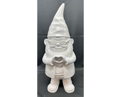 Polyresin kabouter met " Zonnebril & Hart" - wit - Hoogte 31 x 13 x 10 cm - Woonaccessoires - Kabouters - Decoratieve beelden