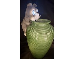 Polyresin solarlamp pothanger "hond" - meerkleurig - met 2 LEDs - hangend model - pothanger - hoogte 21 x 10 x 10 cm - Tuindecoratie - Tuinverlichting