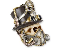 Polyresin steampunk schedel – decoratieve schedel met industriële tandwielen – steampunk interieurdecoratie voor woonkamer of kantoor