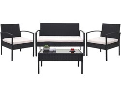 Polyrotan Balkon / Tuin / Lounge Set met Kussens - Zwart