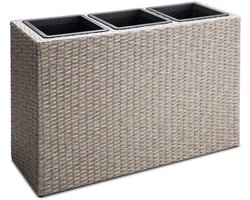 Polyrotan Bloempot 3 in 1 Plantenbak met Waterafvoer - Crème - Weerbestendig - Voor Binnen en Buiten - Inclusief 3 Binnenpotten