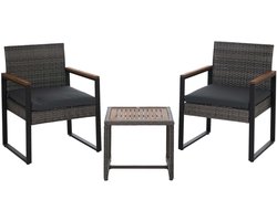 Polyrotan garnituur MCW-P74, loungeset tuin 2x stoel tafel, acaciahout stof 180 g/m² ~ grijs, bekleding grijs