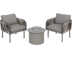 Polyrotan garnituur MCW-P80, loungeset tuinstoel, tafelhaard bio-ethanol vuurkorf aluminium stof 220 g/m² ~ crème-beige