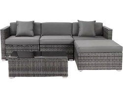 Polyrotan Lounge Tuinset voor 4 Personen - 5-delige Tuinmeubelen Set met Hoekbank en Salontafel - Incl. Kussens voor Patio & Tuin - Donkergrijs