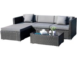 Polyrotan Lounge Tuinset voor 4 Personen - 5-delige Tuinset met Hoekbank, Salontafel en Kussens - Geschikt voor Patio & Tuin - Zwart