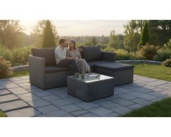 Polyrotan Loungeset voor Balkon & Tuin – Hoekbank Zitgroep met Tafel & Kruk – 190x125x60 cm – Compacte 3-4 Persoons Tuinlounge – Weerbestendig & Onderhoudsvriendelijk – Kleur Barcelona – Altameubel