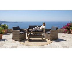 Polyrotan Tuin Lounge Set 12-Delig – Weerbestendige Tuinmeubelset met Buitenbank, Stoelen & Tafel – 4-Persoons Loungeset voor Tuin & Balkon – 122x70x76 cm – Natuur/Donkergrijs – Altameubel