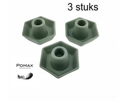 Pomax - kaarsenhouder - Kandelaar -  Kerst - Porselein - Grijs - 3 stuks - 10,2 x 9,1 x 5,2 cm