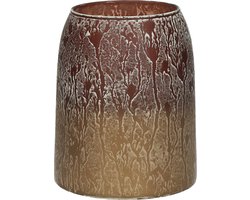 Pomax - Theelicht / waxinelichtjeshouder / windlicht - Goud / bruin / beige / wit - ø 14 x 17 cm hoog.