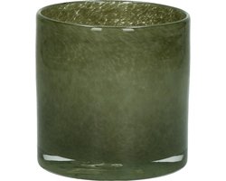 Pomax - Theelicht / waxinelichtjeshouder / windlicht - Groen / transparant - ø 12 x 12 cm hoog.