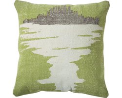 Pomax Virtuel - Sierkussen - 45x45cm - 100% katoen stone washed - Limoen / wit / grijs