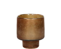 Pomax windlicht / theelichthouder / waxinelichtjeshouder - Bruin / beige / goud - ø 12,5 x 14,5 cm hoog.