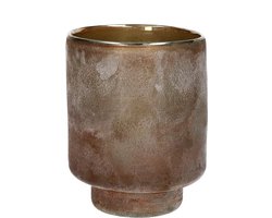 Pomax windlicht / theelichthouder / waxinelichtjeshouder - Bruin / beige / goud - ø 15 x 19 cm hoog.
