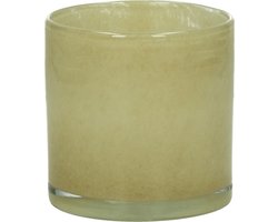 Pomax - Windlicht / theelichthouder / waxinelichtjeshouder - Geel / beige / creme / transparant ø 10 X 10 cm hoog