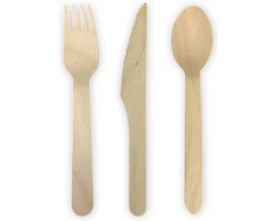 Pomebio - Houten Bestek 150 stuks | 50 vorken | 50 lepels | 50 messen