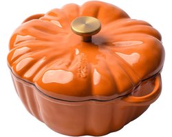 Pompoen Bakschaal - Ovenschaal Gietijzer - Langzaam Koken - Zelfcirculerend Deksel - 1.85 Liter - Oranje