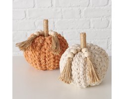 Pompoen - Ibiza - 2 set - Decoratie - Hand made - Jute - Oranje - Creme Wit - 15x14cm