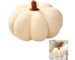 Pompoen kussen - Halloween Pompoen Gooi Kussen - Gevulde Pompoen - Pompoen Decoratief Kussen - 28cm - Zacht en Comfortabel - Woonkamer Decoratie - Geschikt voor Halloween, Verjaardag, Themafeest Decoraties - Wit