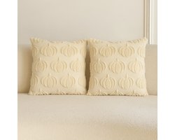 Pompoen Kussenhoes 50x50 cm – Herfst Decoratie – 2 Stuks - Pluche Jacquard – Beige/Creme – Sierkussen Zonder Vulling - Decoratie - Trending Halloween Kussenhoes - Wasbaar - Ritssleuting