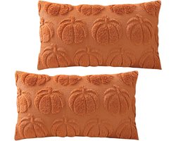 Pompoen Kussenslopen - Herfst Decoratie - Sfeer Creëren - Zachte Pluche Print - 30 x 50 cm - Oranje