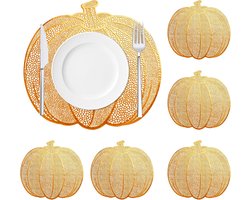 Pompoen placemats set van 6, herfst placemats voor Thanksgiving, Halloween en feesttafeldecoratie, 38 x 38 cm (oranje)