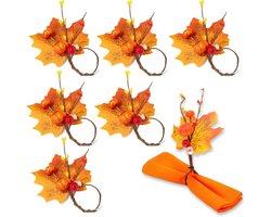 Pompoen servetringen - Halloween servethouder - set van 6 - rood/oranje - stof/schuim/ijzer/papier - 14 cm × 10 cm