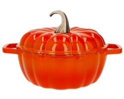 Pompoen stoofpan - Gietijzeren pan - Langzaam koken - Uniek pompoenontwerp - Met deksel - Oranje