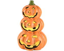 Pompoenen stapel keramiek oranje met LED 21 cm hoog - Halloween - Griezel - Herfstcollectie - Herfstdecoratie - interieurdecoratie - accessoire - voor binnen - gift - geschenk - cadeau verjaardag