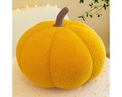 Pompoenkussen, pluche pompoen-sierkussen, 3D-pompoen decoratief hoofdkussen, decoratief kussen voor woondecoratie, Thanksgiving, Halloween, party, kindercadeau, 20 cm (geel)