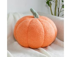 Pompoenvormig kussen (35 cm), decoratief herfstkussen, esthetisch bankkussen van teddyfluweel, Halloween-huisdecoratie, oranje