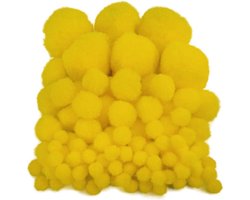 Pompons - 200x - geel - 10-45 mm - hobby/knutsel materialen