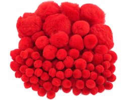 Pompons - 200x - rood - 10-45 mm - hobby/knutsel materialen