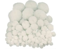Pompons - 200x - wit - 10-45 mm - hobby/knutsel materialen