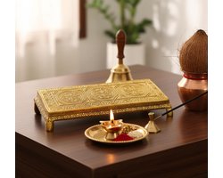 Pooja Chowki - Gods kruk Peetha - Religieus decor - Ingewikkeld vakmanschap - 216 cm - Goud