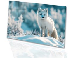 Poolvos in besneeuwd landschap - Vos schilderijen glas - Wanddecoratie glas dieren - Hyperrealisme - Schilderijen op acrylglas - Schilderijen & posters - acrylglas 150x100 cm