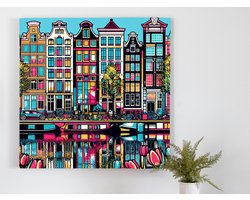 Pop art amsterdam schilderij | Amsterdamse pop art expressie: bruisende kleuren en iconische beelden | Kunst - 40x40 centimeter op Canvas | Foto op Canvas