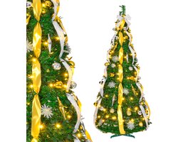 Pop-up Kerstboom 180 cm met 150 LED - 8 Lichtmodi - Goud & Zilver - Inclusief Kerstballen & Linten - Opvouwbaar - NAIZY