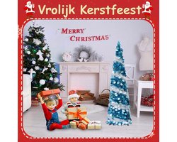 Pop-Up Kunstkerstboom 150 cm met 5m LED Verlichting – Inklapbare Voorverlichte Kunstboom met Pailletten en Metalen Standaard – Snel Opzetbare Kunstkerstboom – Blauw – Medahomestore