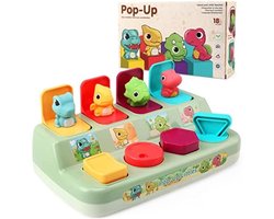 Pop-up speelgoed, oorzaak en gevolg speelgoed voor baby, Montessori-speelgoed, dinosaurus, sensorisch activiteitsspeelgoed, vroege ontwikkeling, peuter, kindercadeau voor 1, 2, 3 jaar