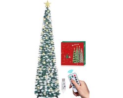 Pop-Up Tinsel Kerstboom 180 Cm – 100 LED Lampjes – Inklapbare Kunst Potloodboom – Voor Binnen Huis Kantoor Of Feest – USB Aangedreven Met Timer En Afstandsbediening