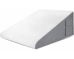 Popalino - Driehoekig 5-in-1 Wigkussen - Rugkussen - Rugsteun - Memorie Foam - Leeskussen Voor In Bed - Wit/Grijs