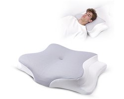Popalino® Hoofdkussen Memory Foam voor Nekklachten – Orthopedisch & Ergonomisch kussen - Geschikt voor rug-, zij- en buikslapers - Traagschuim - Grijs/wit