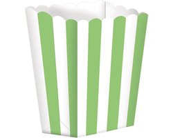 Popcorn of snoep bakjes - groen/wit - 5x stuks - chipsbakjes/snackbakjes - kinder verjaardag/feestje - karton - traktaties